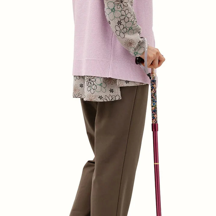 【伸縮&折りたたみ・上柄】SLTステッキ リバティプリント×カラー スリムネック Chive