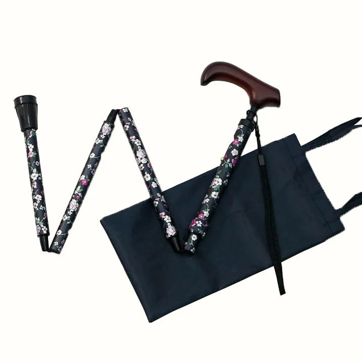 【伸縮&折りたたみ・総柄】らくらくにぎりステッキ 伸縮折りたたみ 花柄