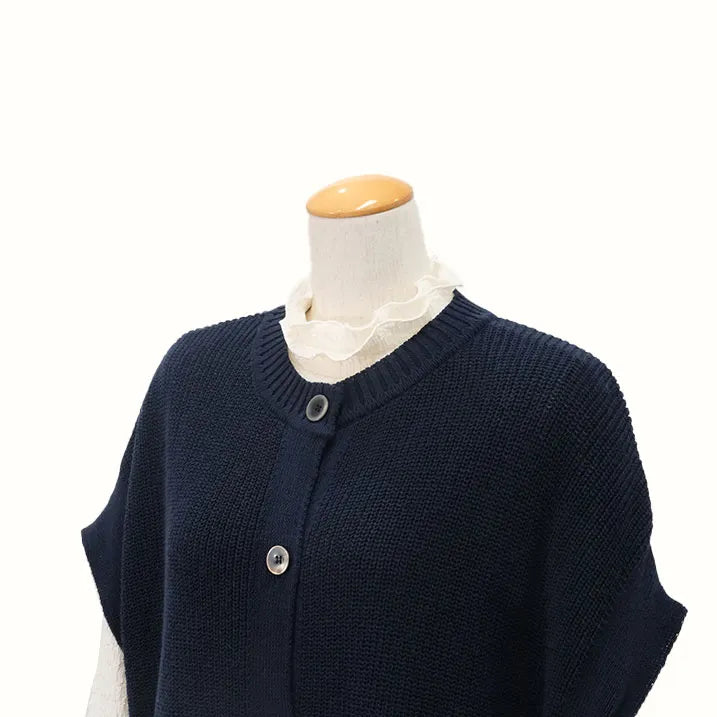 【季節の変わり目や寒暖差のある日にぴったりの1枚・着回し◎洗濯◎】畦編み肩掛けベスト