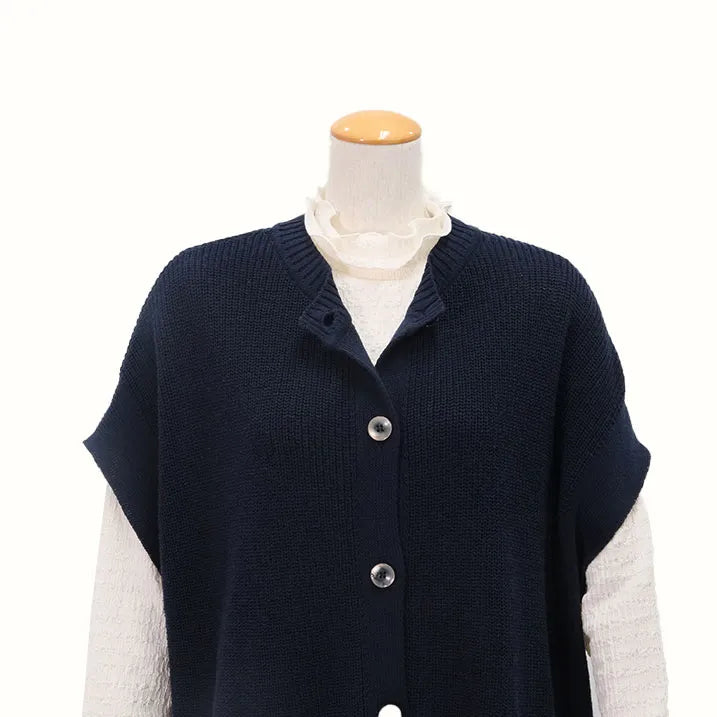 【季節の変わり目や寒暖差のある日にぴったりの1枚・着回し◎洗濯◎】畦編み肩掛けベスト