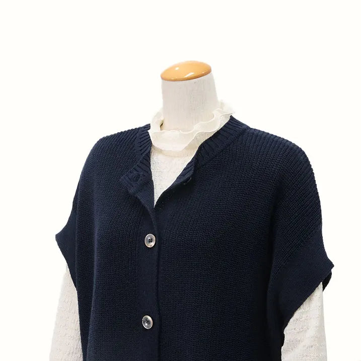 【季節の変わり目や寒暖差のある日にぴったりの1枚・着回し◎洗濯◎】畦編み肩掛けベスト
