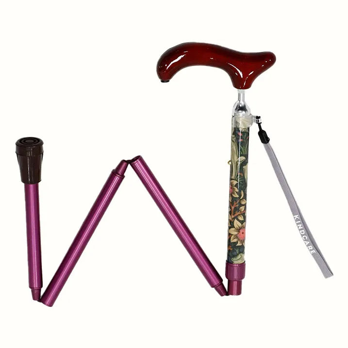 【伸縮&折りたたみ・上柄】折畳みステッキ Fabric Designed By W.Morris ORCHID