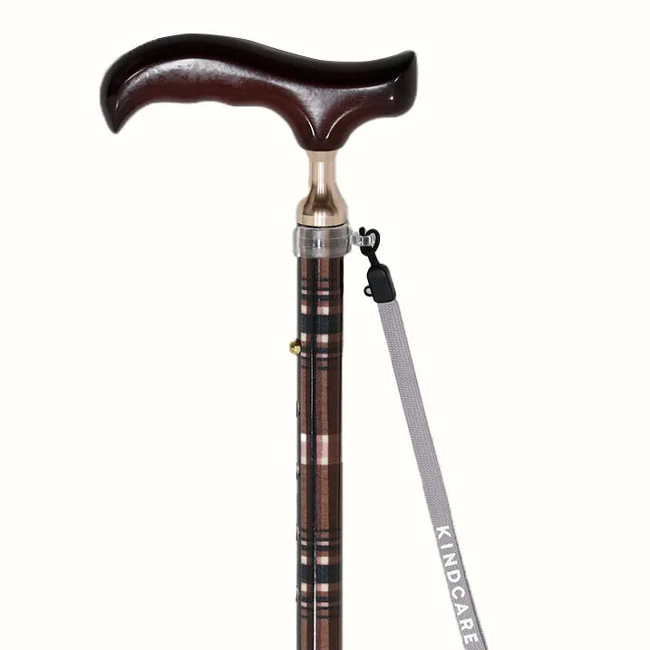 【伸縮&折りたたみ・上柄】ゴム式折りたたみステッキ チェック