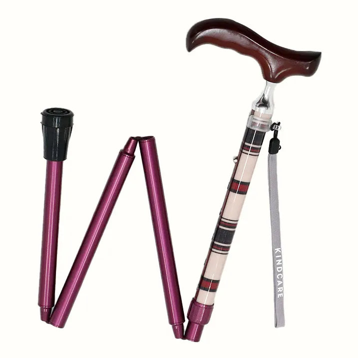 【伸縮&折りたたみ・上柄】ゴム式折りたたみステッキ チェック