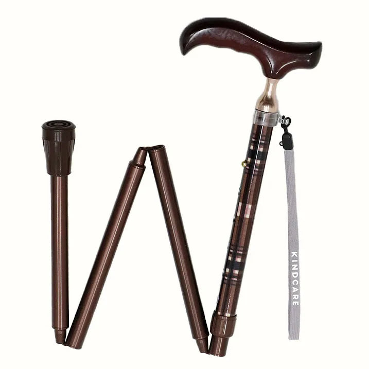 【伸縮&折りたたみ・上柄】ゴム式折りたたみステッキ チェック