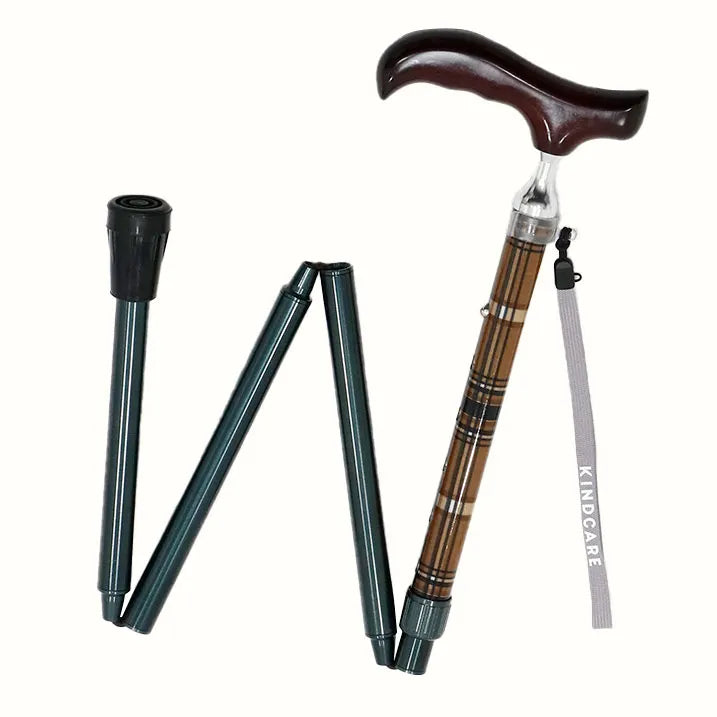 【伸縮&折りたたみ・上柄】ゴム式折りたたみステッキ チェック