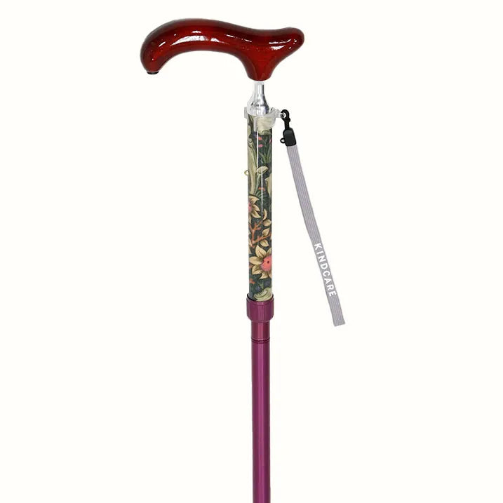 【伸縮&折りたたみ・上柄】折畳みステッキ Fabric Designed By W.Morris ORCHID