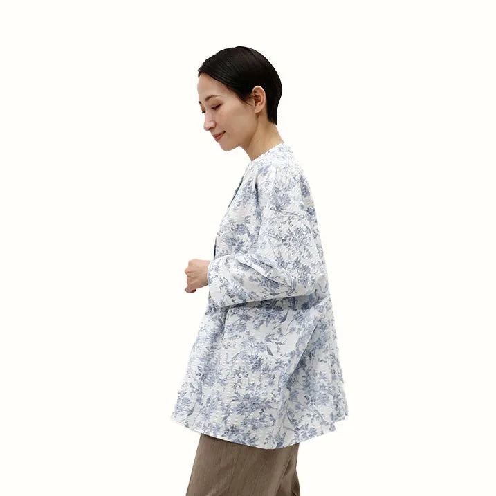 【日本製/綿100 %】リップル花柄プリントブラウス
