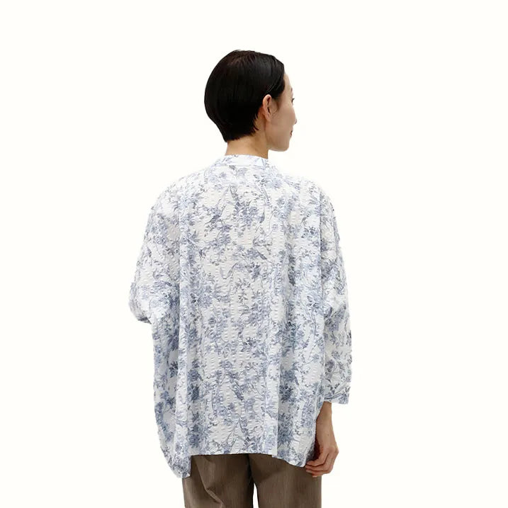 【日本製/綿100 %】リップル花柄プリントブラウス