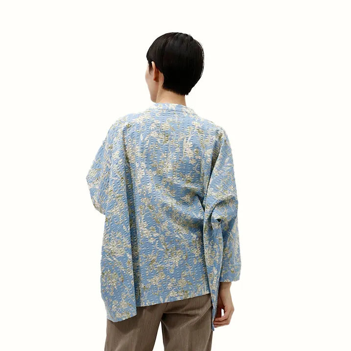 【日本製/綿100 %】リップル花柄プリントブラウス