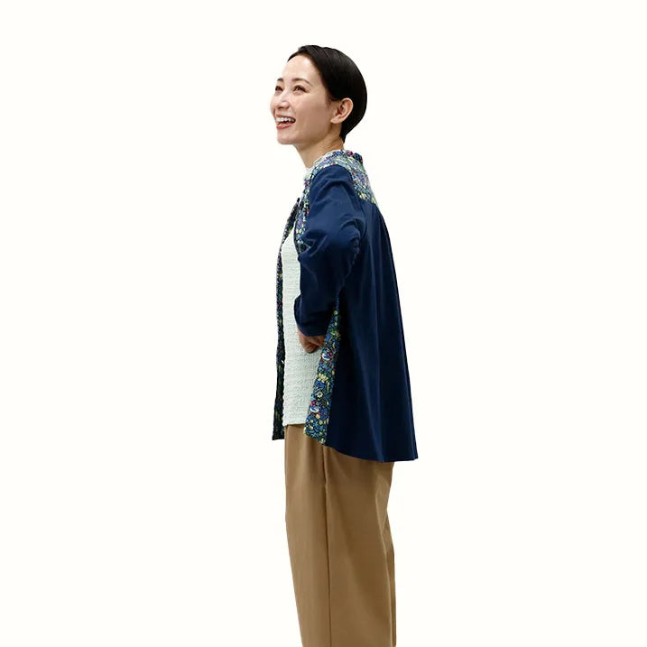 【顔まわりの印象もふんわり華やかに・日本製・綿100%・洗濯◎】リバティプリントレース付きブラウス