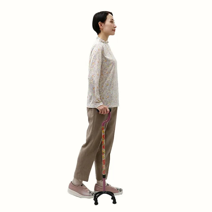 【自立・伸縮】4点フラットグリップステッキ リバティプリント GloriaFlowers