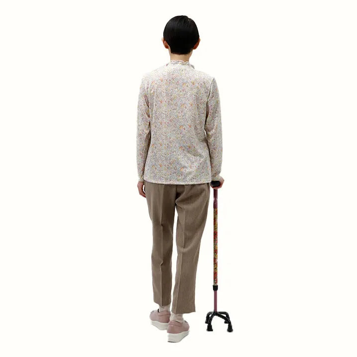 【自立・伸縮】4点フラットグリップステッキ リバティプリント GloriaFlowers