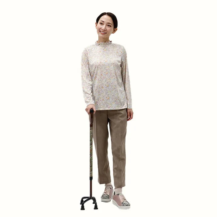 【自立・伸縮】4点フラットグリップステッキ リバティプリント GloriaFlowers