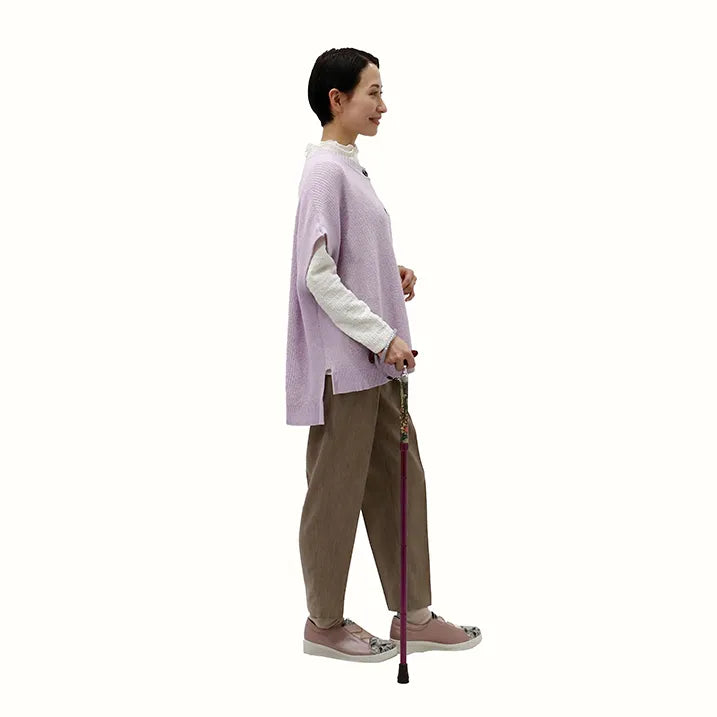 【伸縮&折りたたみ・上柄】折畳みステッキ Fabric Designed By W.Morris ORCHID