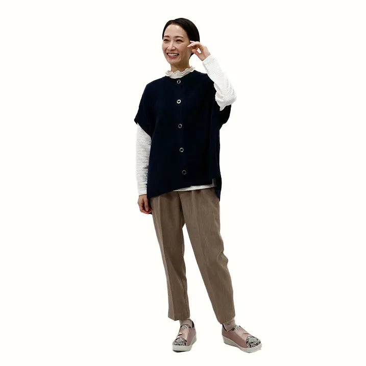【季節の変わり目や寒暖差のある日にぴったりの1枚・着回し◎洗濯◎】畦編み肩掛けベスト