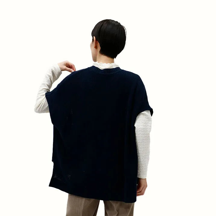 【季節の変わり目や寒暖差のある日にぴったりの1枚・着回し◎洗濯◎】畦編み肩掛けベスト
