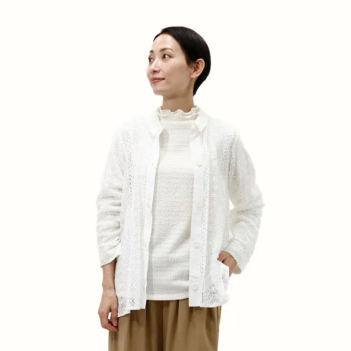 【羽織るだけで優雅な装い・洗える】レースブラウス