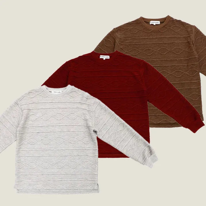 【ニット見えシャツ】ケーブル柄 ジャカード シャツ