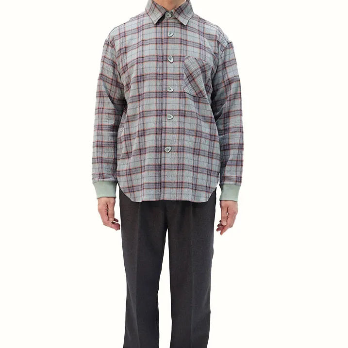 【通気性に優れて軽量・リブ袖なので袖のお直し要らず】サッカーチェックシャツ