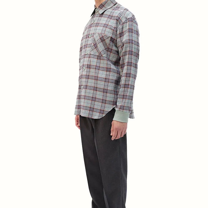 【通気性に優れて軽量・リブ袖なので袖のお直し要らず】サッカーチェックシャツ