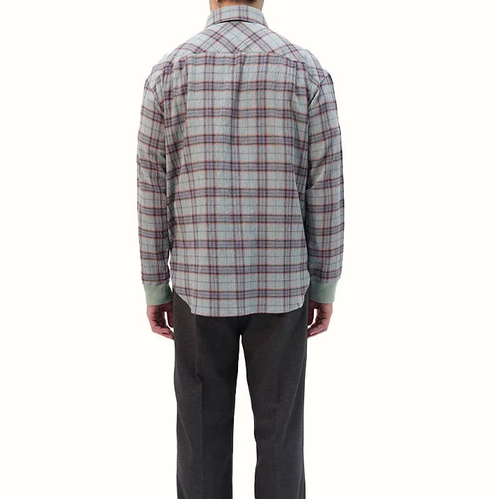 【通気性に優れて軽量・リブ袖なので袖のお直し要らず】サッカーチェックシャツ