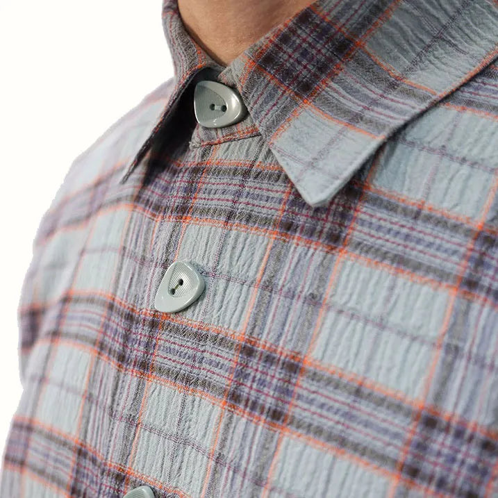 【通気性に優れて軽量・リブ袖なので袖のお直し要らず】サッカーチェックシャツ