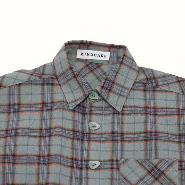 【通気性に優れて軽量・リブ袖なので袖のお直し要らず】サッカーチェックシャツ