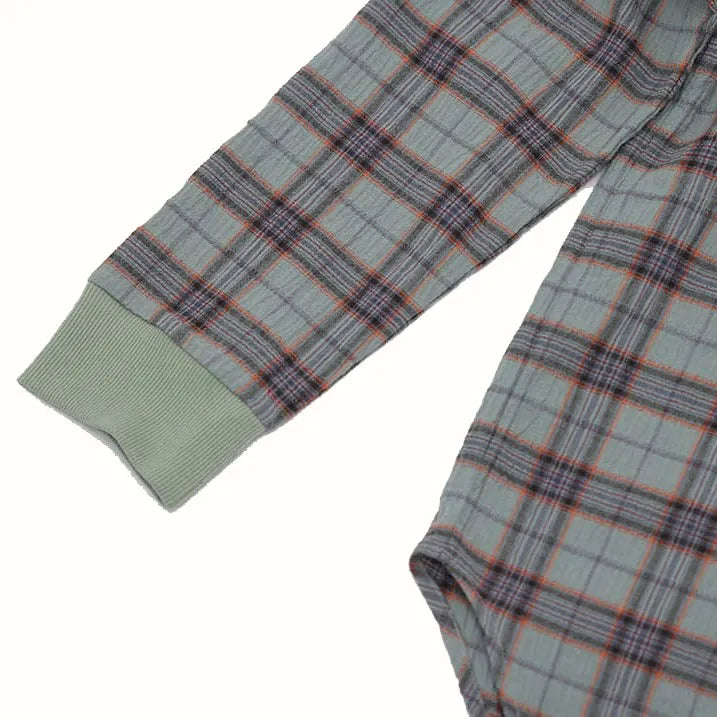 【通気性に優れて軽量・リブ袖なので袖のお直し要らず】サッカーチェックシャツ