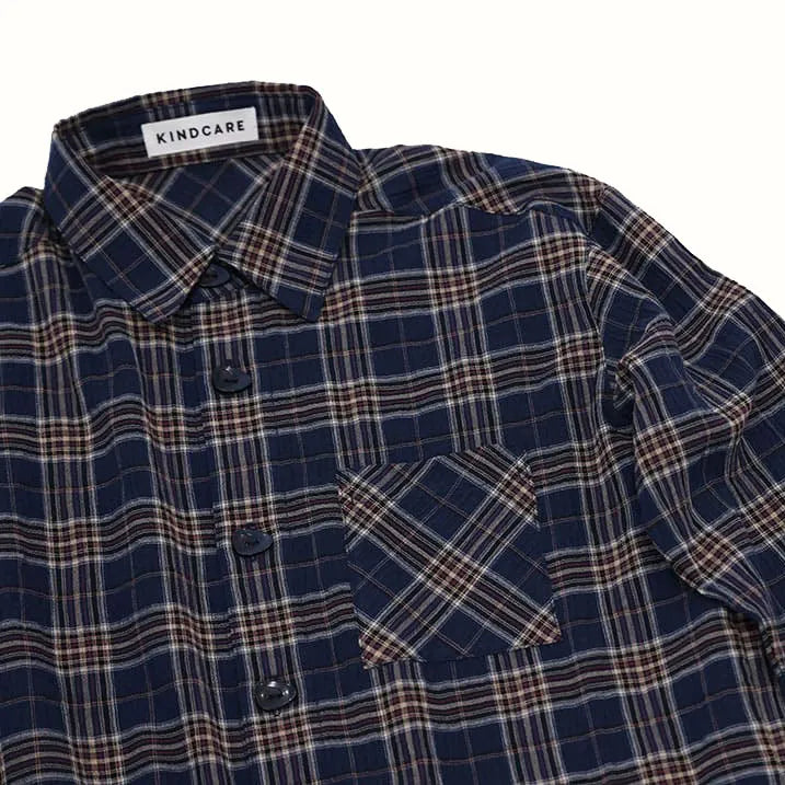 【通気性に優れて軽量・リブ袖なので袖のお直し要らず】サッカーチェックシャツ