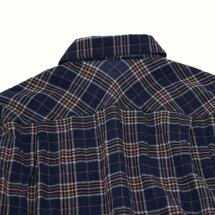 【通気性に優れて軽量・リブ袖なので袖のお直し要らず】サッカーチェックシャツ