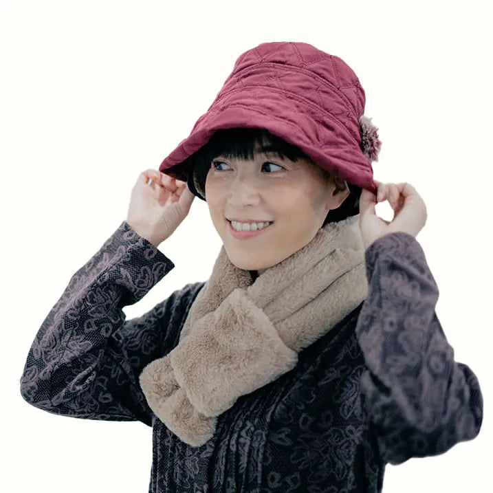 【深めのサイズ感で防寒対策】キルティングハット