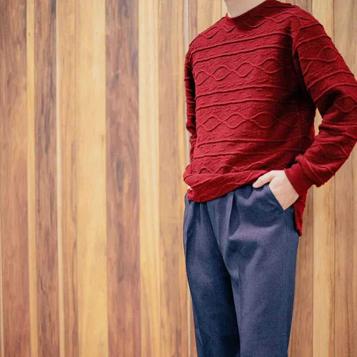 【ニット見えシャツ】ケーブル柄 ジャカード シャツ