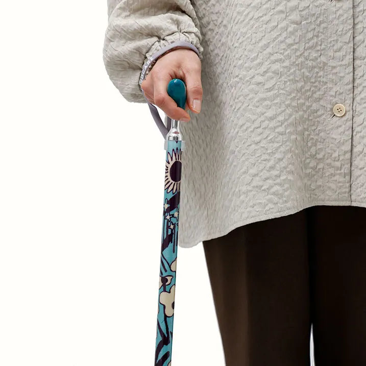 Scandinavian style floral print telescopic walking stick