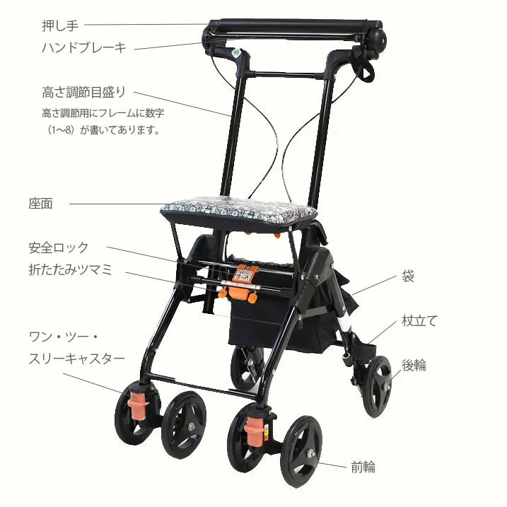 【軽量・高さ調節可能な押し手】軽快ＫウォーカーII W リバティプリント　ネイビー