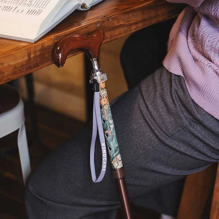 [Extendable &amp; Foldable, Upper Handle] Folding Walking Stick Fabric Designed by W. Morris ORCHID