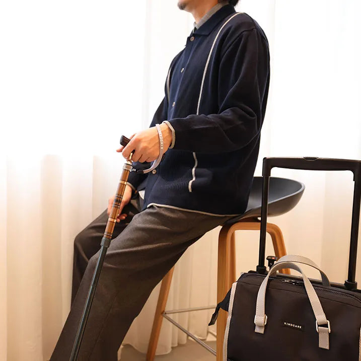 【伸縮＆折りたたみ・上柄】ゴム式折りたたみステッキ　チェック