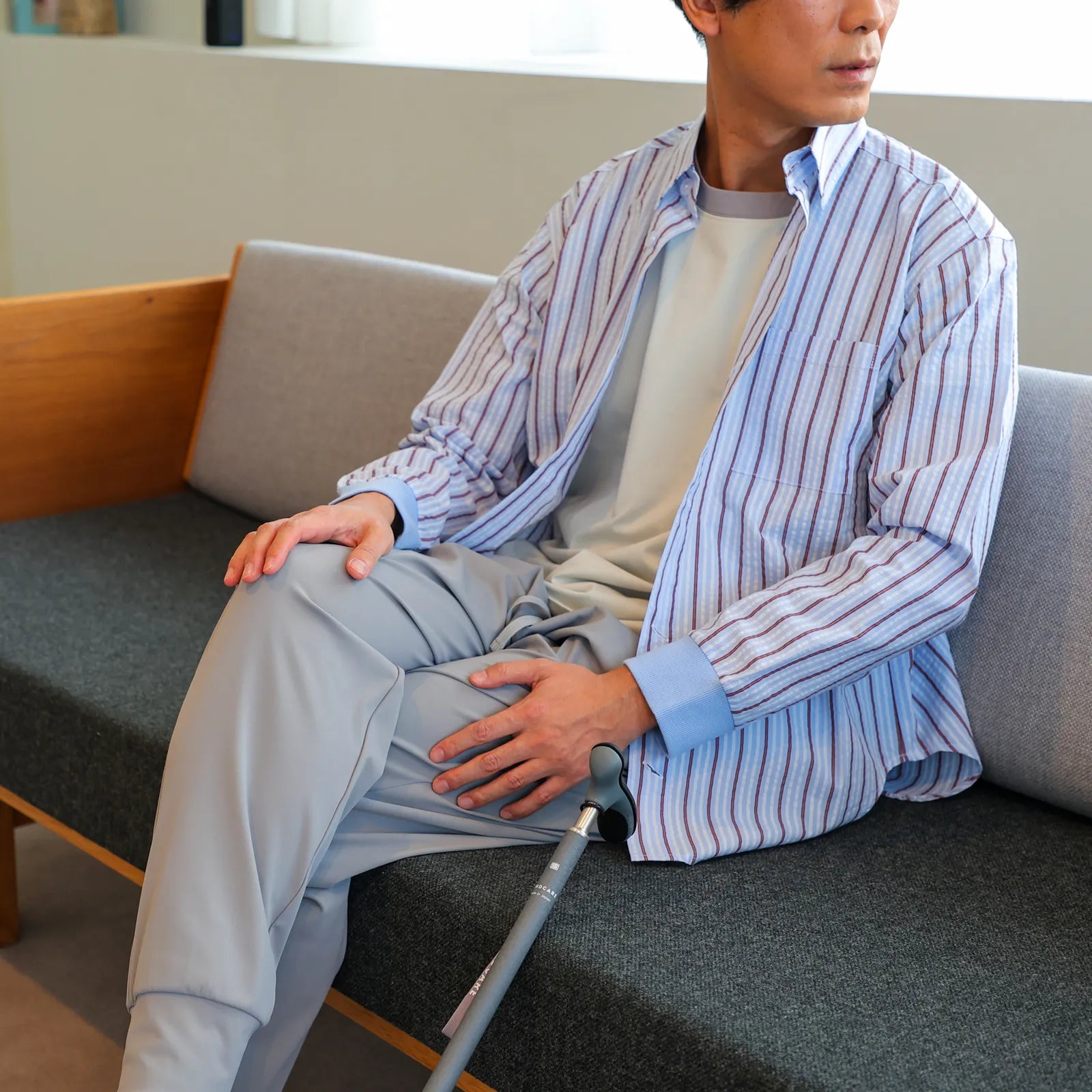 【綿100%・リブ袖なのでお直しいらず】ストライプサッカーシャツ