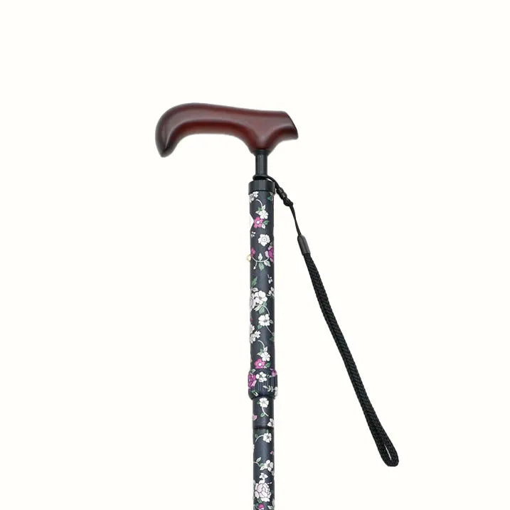 Easy-to-grip walking stick, extendable and foldable, floral pattern