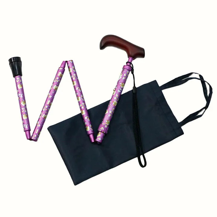 Easy-to-grip walking stick, extendable and foldable, floral pattern