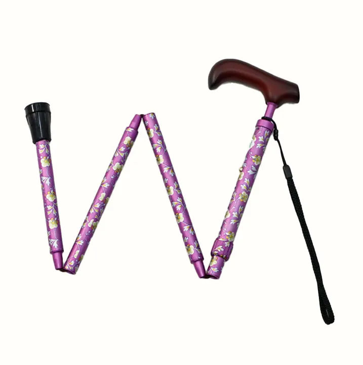 Easy-to-grip walking stick, extendable and foldable, floral pattern