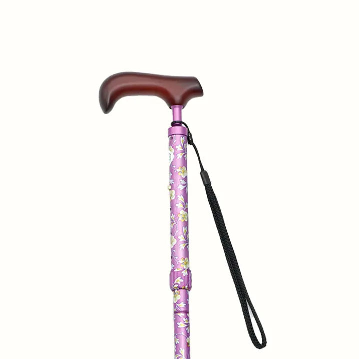 Easy-to-grip walking stick, extendable and foldable, floral pattern