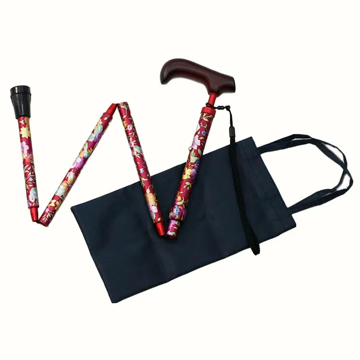 Easy-to-grip walking stick, extendable and foldable, floral pattern