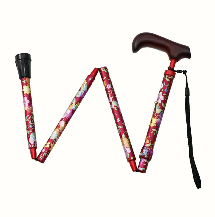 Easy-to-grip walking stick, extendable and foldable, floral pattern