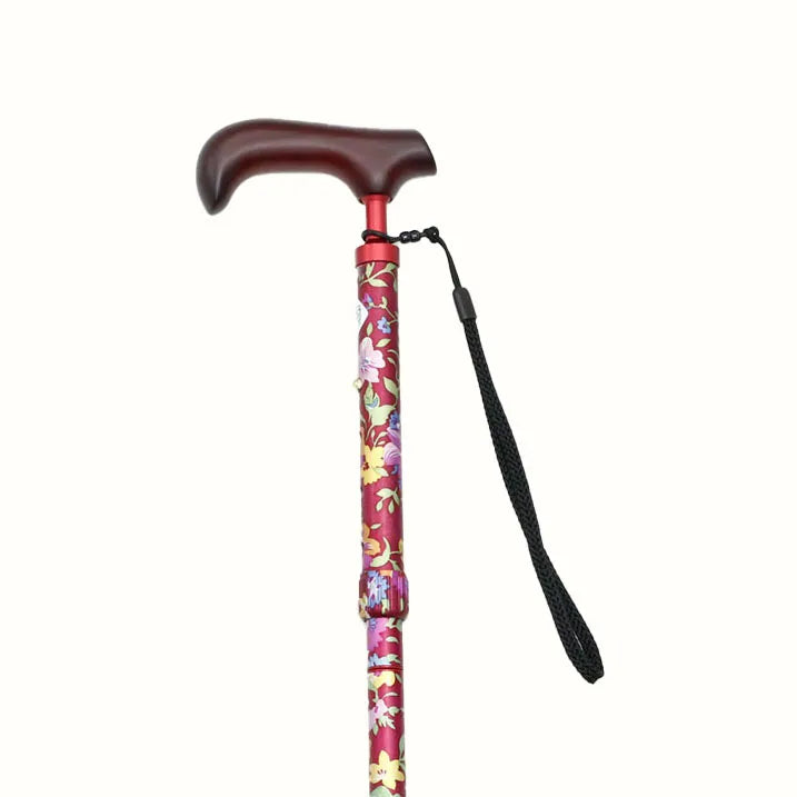 Easy-to-grip walking stick, extendable and foldable, floral pattern