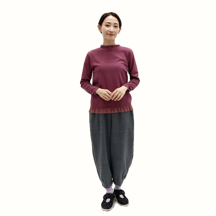 [Washable ◎ Soft and transparent tulle hem] Tulle hem pullover