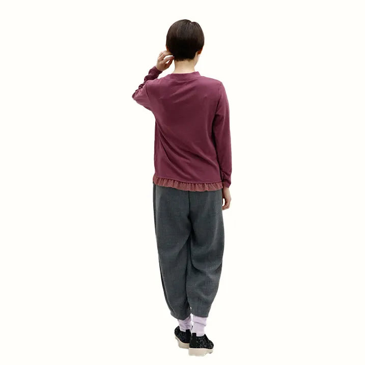 [Washable ◎ Soft and transparent tulle hem] Tulle hem pullover