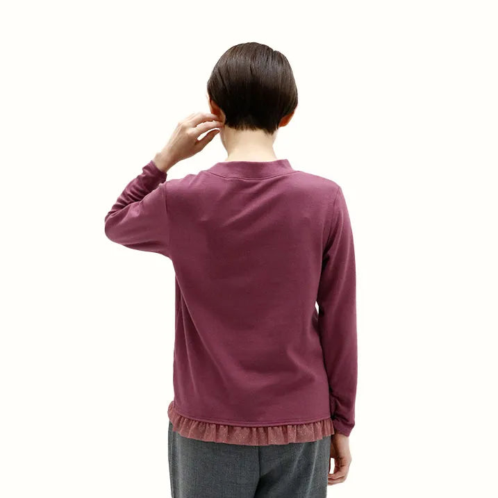 [Washable ◎ Soft and transparent tulle hem] Tulle hem pullover
