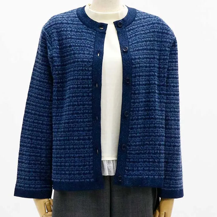 [Tweed-style knit with delicate glitter] Tweed knit jacket