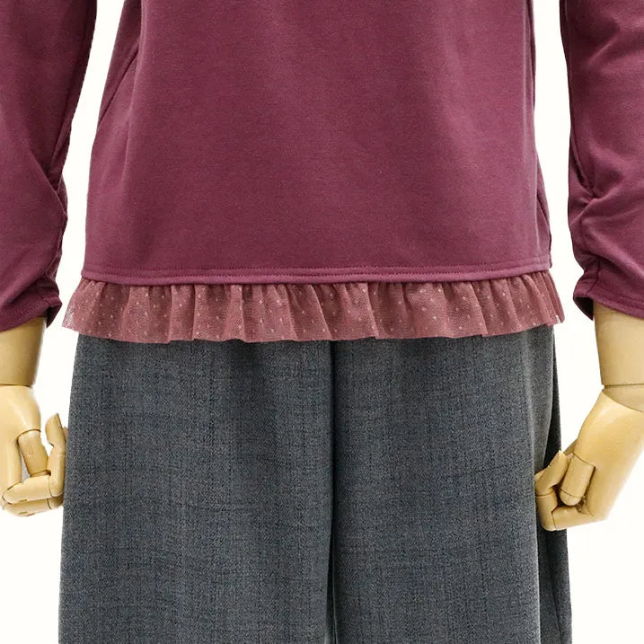 [Washable ◎ Soft and transparent tulle hem] Tulle hem pullover